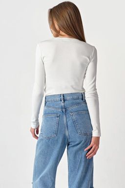 Лонгслив трикотажный с квадратным вырезом из хлопка хаки - Fly фото 18