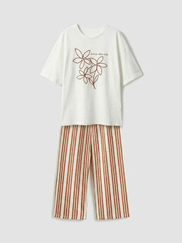 Bask?l? K?z ?ocuk Ti??rt ve Pantolon