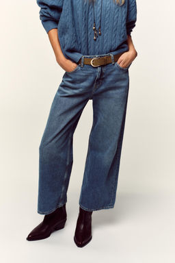 Z.08 WIDE-LEG CROPPED HIGH-WAIST JEANS WITH BELT - Zara фото 3