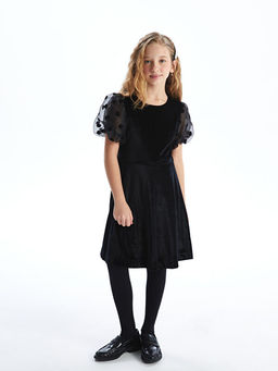 Bisiklet Yaka Kadife K?z ?ocuk Elbise