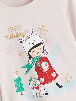 Bisiklet Yaka Uzun Kollu Bask?l? K?z ?ocuk P?jama ?st