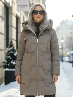 Пальто зимнее утепленное с капюшоном женское серого цвета 7638Sr - Visdeer фото 22