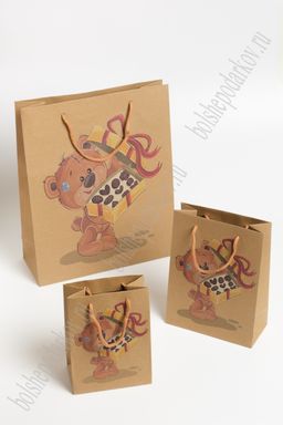 Пакет крафтовый с рисунком "Мишка" 26*32*10 см (12 шт) SF-7171, №1