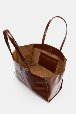 SHOPPER PIEL PESPUNTES / Tostado oscuro - Zara фото 7