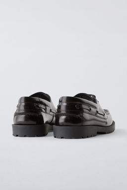 LEATHER TRACK SOLE DECK SHOES - Zara фото 5