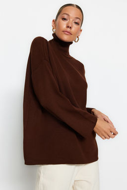 Kahverengi Genis Kal?p Basic Triko Kazak TWOAW23KZ00206