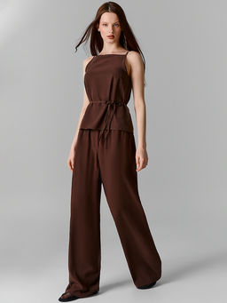 Блузка женская коричневая на тонких бретелях с поясом - Mark formelle фото 4