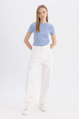 Базовая футболка классного кроя в рубчик с короткими рукавами - Defacto фото 2