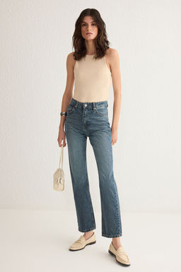 TRENDYOLMILLA Mavi Yuksek Bel Straight Jeans TWOSS25JE00106