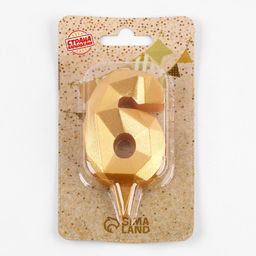 Цена за 3 шт. Свеча в торт «Алмаз» цифра 6 золотая, 6.5 см