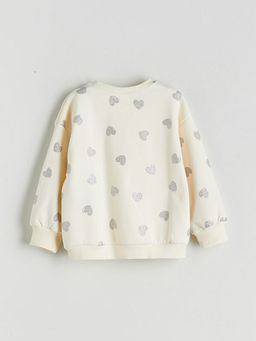 Bisiklet Yaka Kalp Bask?l? K?z ?ocuk Sweatshirt