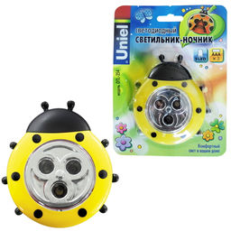 DTL-354 Божья Коровка/Yellow/3LED/3AAA Cветильник-ночник Божья Коровка,питание от 3-х батареек AAA (в комплект не входят). Цвет -желтый. Упаковка - блистер