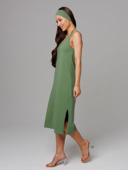 Трикотажная удлиненная туника с разрезами хаки КТ-18 (125)