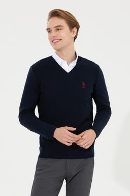 U. S. Polo Assn Мужской темно-синий трикотажный свитер с v-образным вырезом - U.s. polo assn фото 2