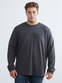 B?y?k Beden Bisiklet Yaka Bask?l? Erkek Sweatshirt