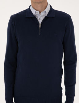 A__k Lacivert Slim Fit Polo Yaka Fermuarl_ Basic Triko Kazak - Pierre cardin фото 6