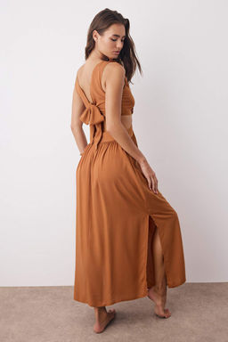 TRENDYOLMILLA Siyah Dokuma Puskullu Cut Out/Pencere Maxi Plaj Elbisesi TBESS21EL3624 фото 30