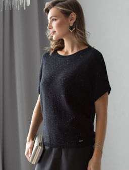 Джемпер с цельнокроенным коротким рукавом из хлопковой пряжи с пайетками