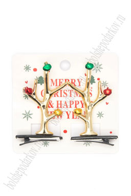 Новогодние заколки Рожки (1 пара) SF-7562, золото №11