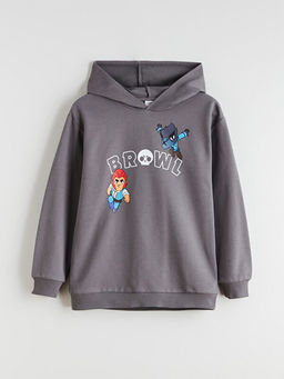Kap??onlu Brawl Stars Bask?l? Erkek ?ocuk Sweatshirt