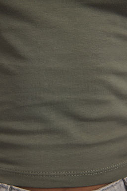 Haki S?rt Dekolteli Crop Pamuklu Esnek Orme Bluz TWOSS23BZ00912