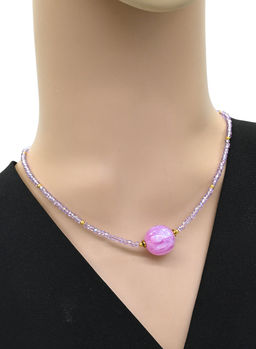 Чокер из бисера рондель 3*2мм с шаром 16мм, цвет сиреневый, 39см