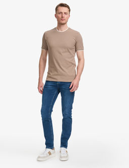 Kahverengi Slim Fit %100 Pamuk Bisiklet Yaka Ti__rt