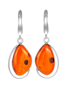 Серьги из серебра с натуральным янтарем коньячного цвета Лагуна