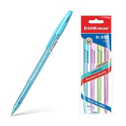 Цена за 24 шт. Набор из 4 ручек шариковых ErichKrause R-301 Stick Spring 0.7, цвет чернил синий (в пакете)