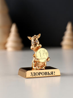 Фигурка «Лошадка с монеткой на подставке и с пожеланием: Здоровья», 4×2.3×5 см