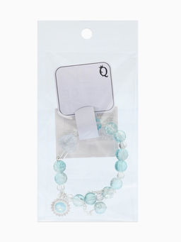 Браслет с подвесками «Сахарный» диск, сердечко, шар №10, d=6 см, бело-голубой в серебре