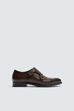 ZAPATO PIEL DOBLE HEBILLA / Marr?n