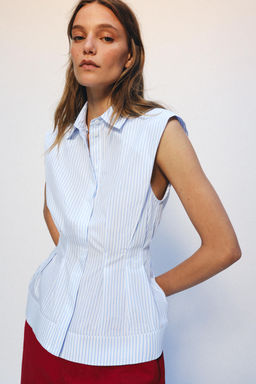 CAMISA PLIEGUES MANGA SISA ZW COLLECTION / Azul / Blanco