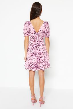 Pembe Desenli Belden Ac?lan Mini Astarl? Sifon Dokuma Elbise TWOSS23EL01171