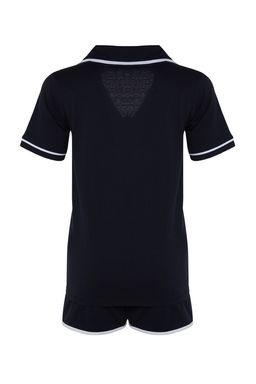 Trendyolmilla Lacivert %100 Pamuklu Biye Detayl? Sortlu Orme Pijama Tak?m? THMSS20PT0406  фото 10