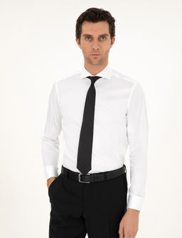 Белая классическая рубашка приталенного кроя с итальянским воротником - Cacharel фото 3