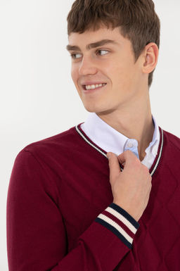 U. S. Polo Assn Мужской бордовый трикотажный свитер с v-образным вырезом - U.s. polo assn фото 2