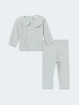 Bebe Yaka K?z Bebek Sweatshirt ve Tayt 2li Tak?m