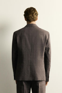 BLAZER TRAJE CUADROS LINO - LANA / Marr?n - Zara фото 3