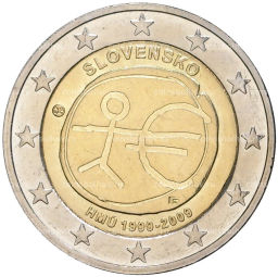2 евро 2009 года Словакия  10 лет монетарной политики ЕС и введения евро