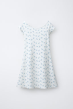 VESTIDO PUNTO ROMA ESTAMPADO / Azul / Blanco