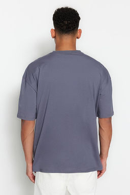 Antrasit Oversize Bisiklet Yaka K_sa Kol Bask_l_ T-Shirt TMNSS23TS00089 - Trendyolmilla фото 2