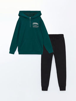 Bask?l? Uzun Kollu Erkek ?ocuk Hoodie ve E?ofman Alt?