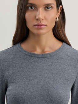 Базовый лонгслив в риб из хлопка / Zarina  фото 6