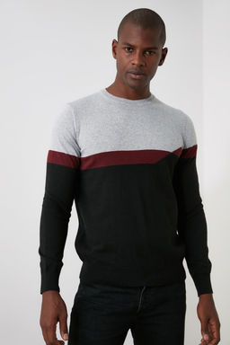 Trendyolmilla Man Gri Slim Dar Kesim Bisiklet Yaka Renk Bloklu Triko Kazak TMNAW21KZ1793  фото 8