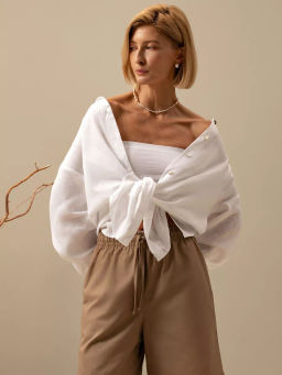 Рубашка женская Лён Белый - Modamica фото 8