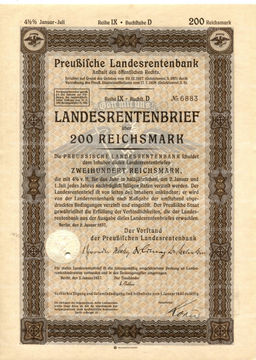 Облигация 4,5% 200 рейхсмарок 1937 года Германия