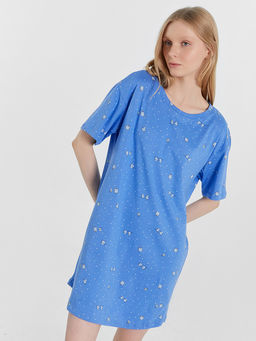 Сорочка ночная женская синяя с принтом