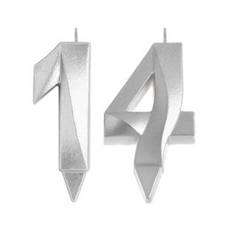 Свеча в торт юбилейная Грань (набор 2 в 1), цифра 14 / 41, серебряный металлик, 6,5 см - Страна карнавалия фото 3