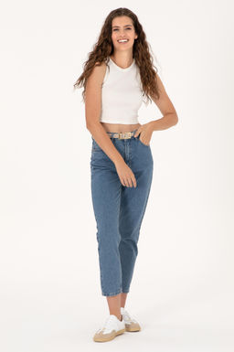 Джинсы Mom High Waist Fit светло-синие из хлопка